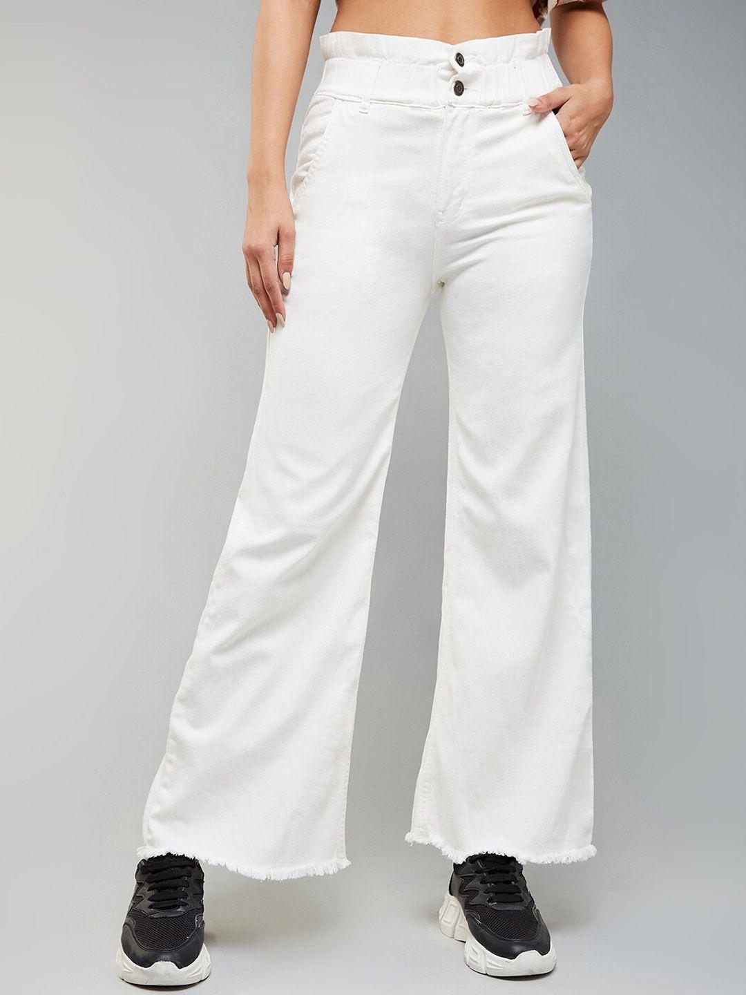 dolce crudo women white wide leg high-rise clean look stretchable jeans