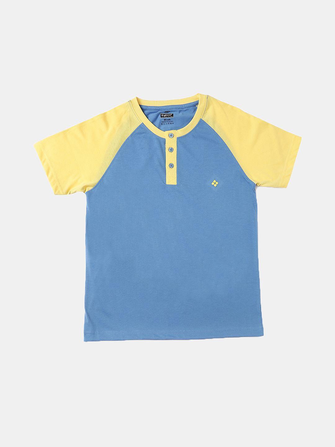 dollar boys blue & yellow colourblocked henley neck t-shirt