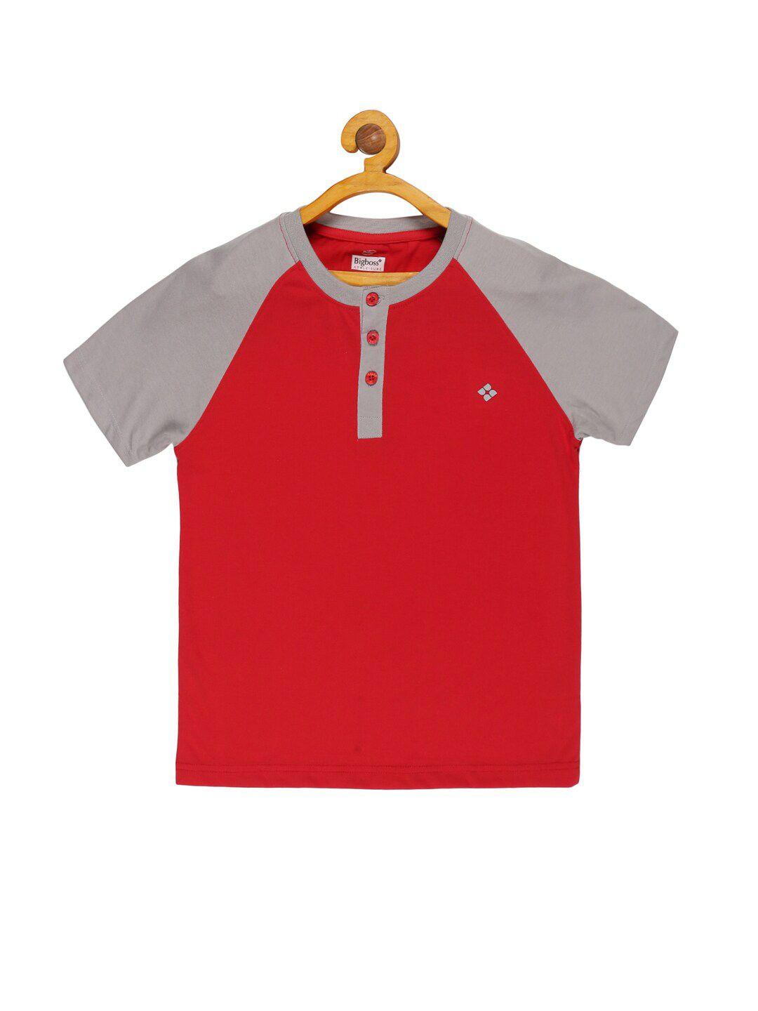 dollar boys red & grey colourblocked henley neck cotton t-shirt
