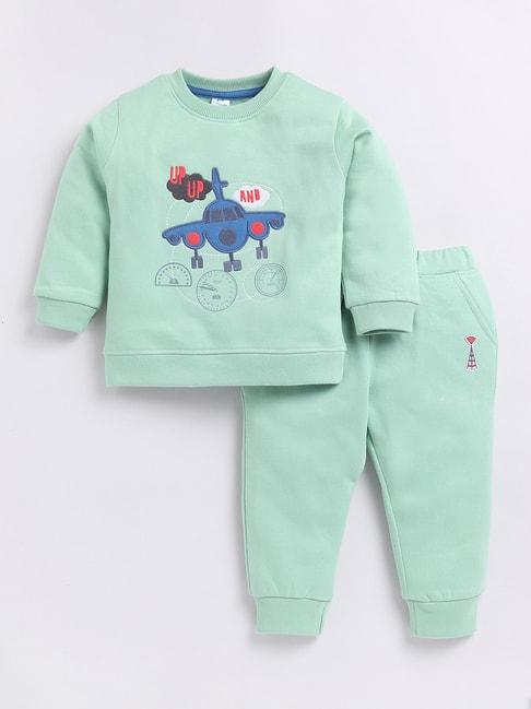 dollar kids green embroidered full sleeves t-shirt with joggers