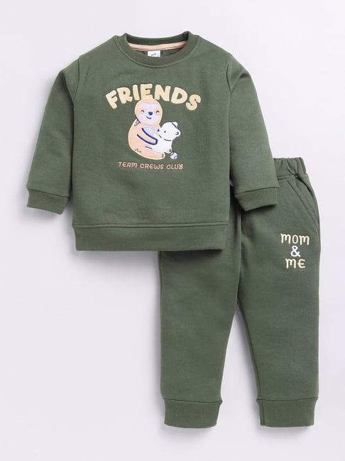 dollar kids olive embroidered full sleeves t-shirt with joggers