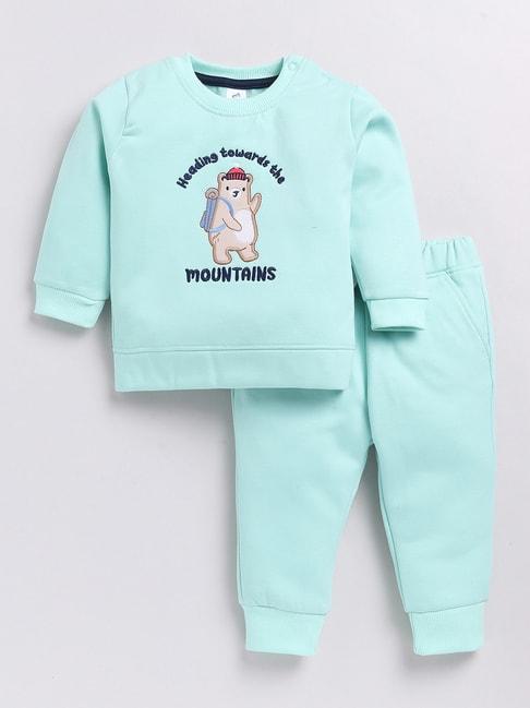 dollar kids sea green embroidered full sleeves t-shirt with joggers