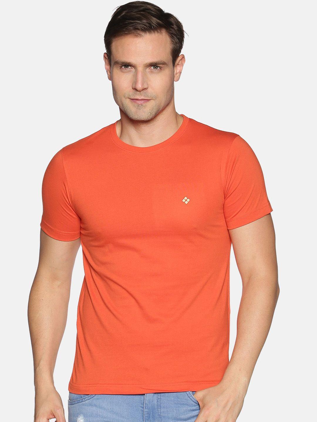 dollar men orange solid round neck t-shirt