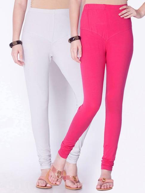 dollar missy pink & off white cotton leggings - pack of 2