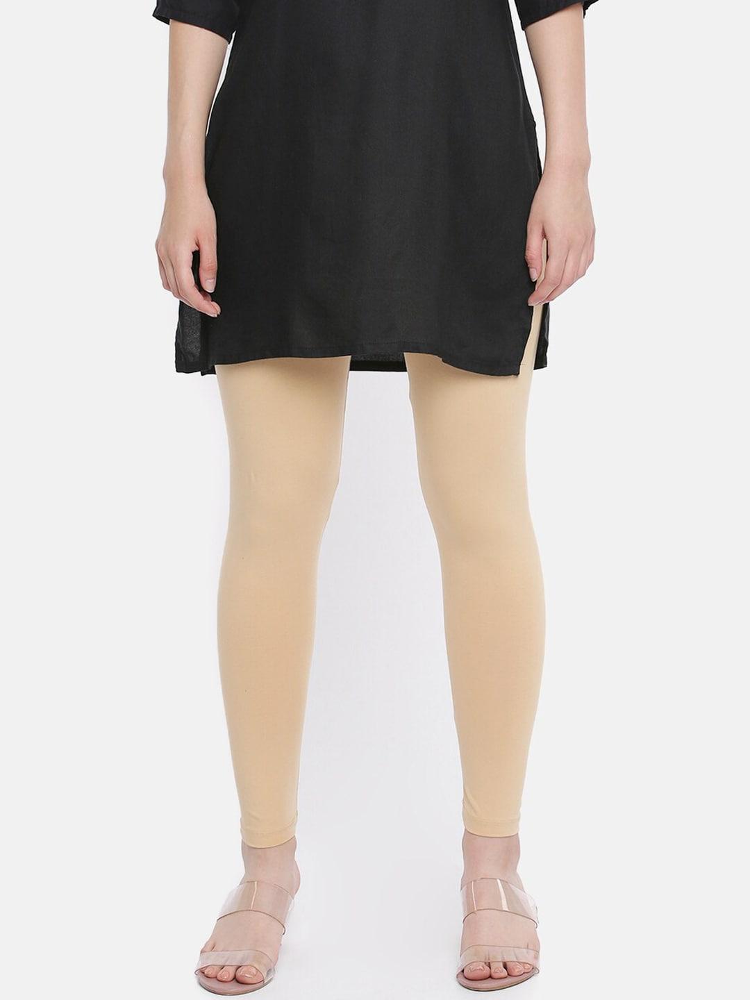 dollar missy women beige solid ankle-length leggings