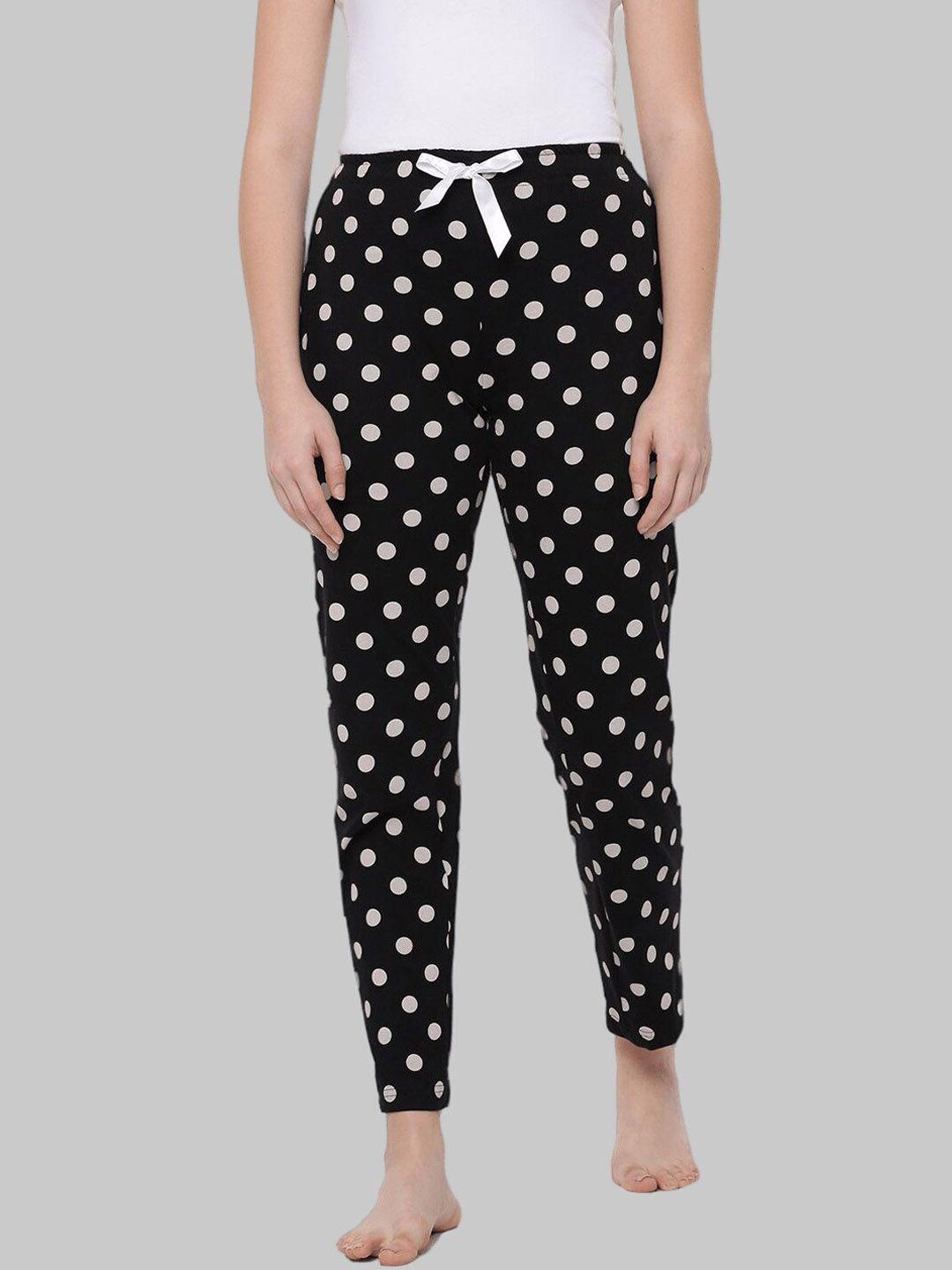 dollar missy women black polka dots printed pure cotton lounge pants