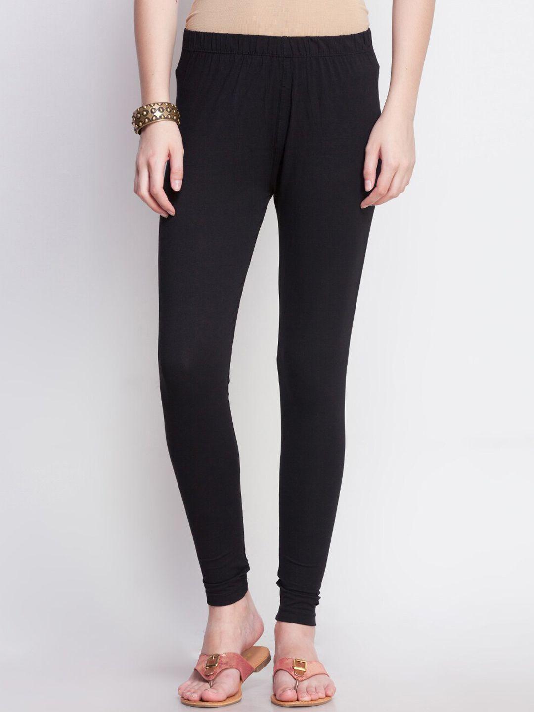 dollar missy women black solid cotton slim-fit ankle-length leggings