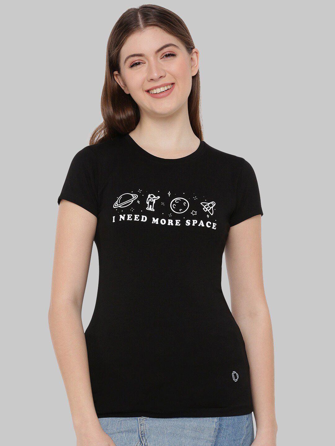 dollar missy women black typography printed extended sleeves anti odour slim fit t-shirt
