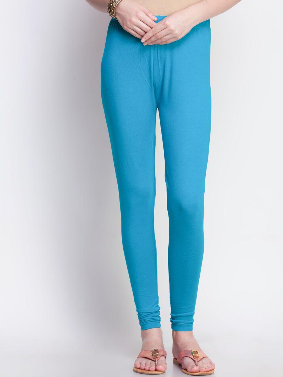 dollar missy women blue solid cotton churidar-length leggings