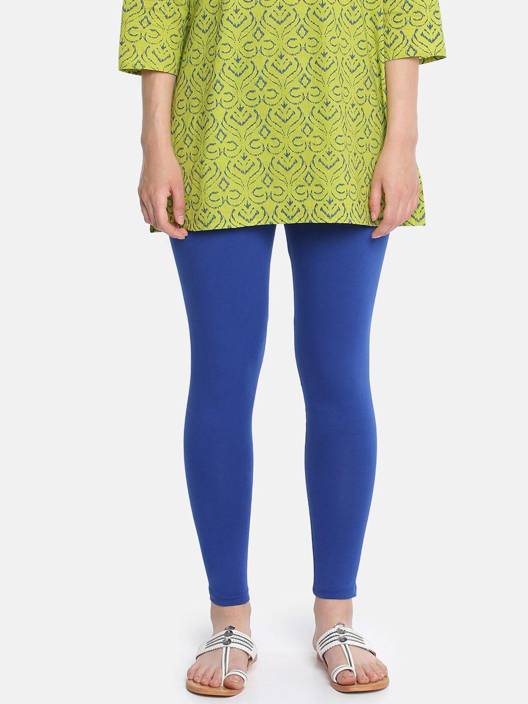 dollar missy women blue solid slim-fit ankle-length cotton leggings