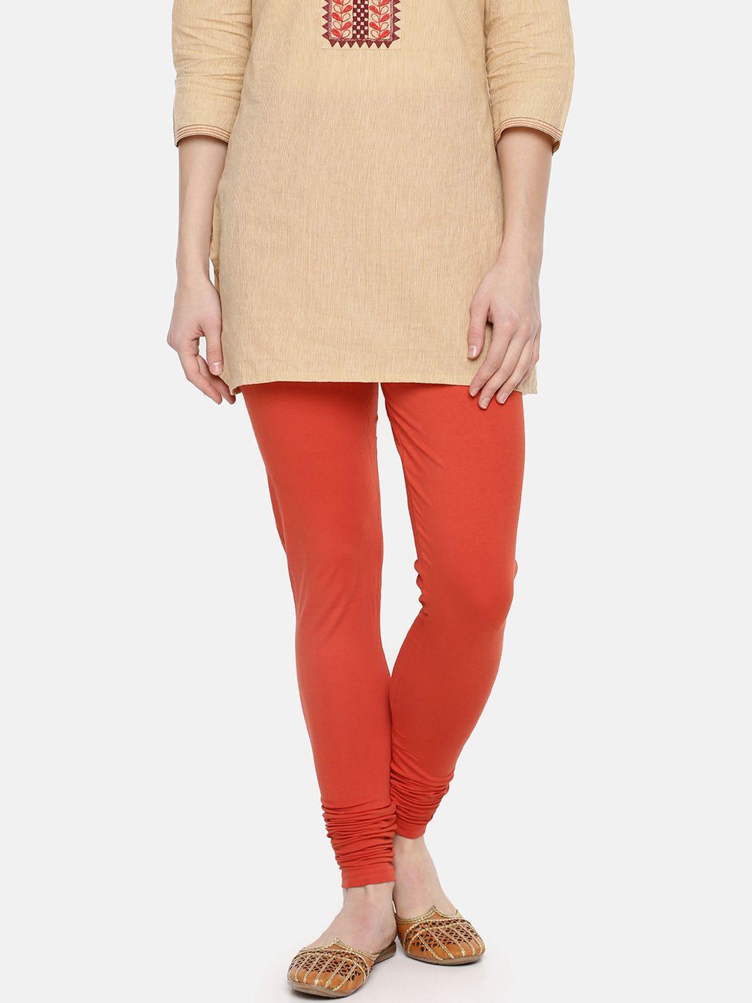 dollar missy women coral red solid churidar length leggings