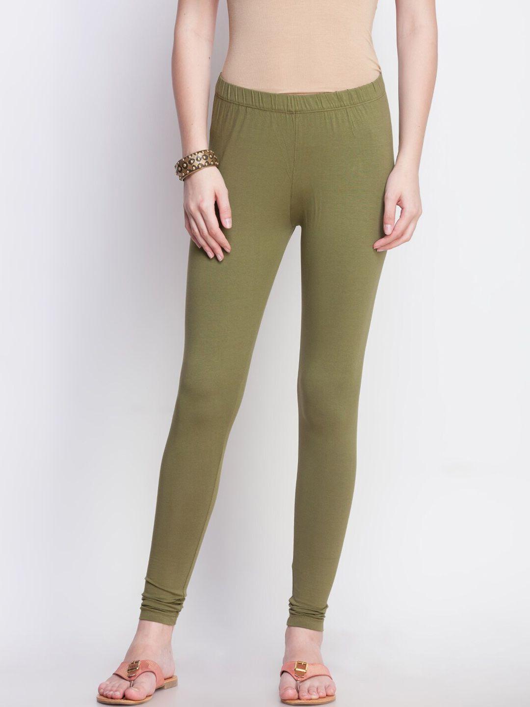 dollar missy women green solid slim-fit cotton ankle-length leggings