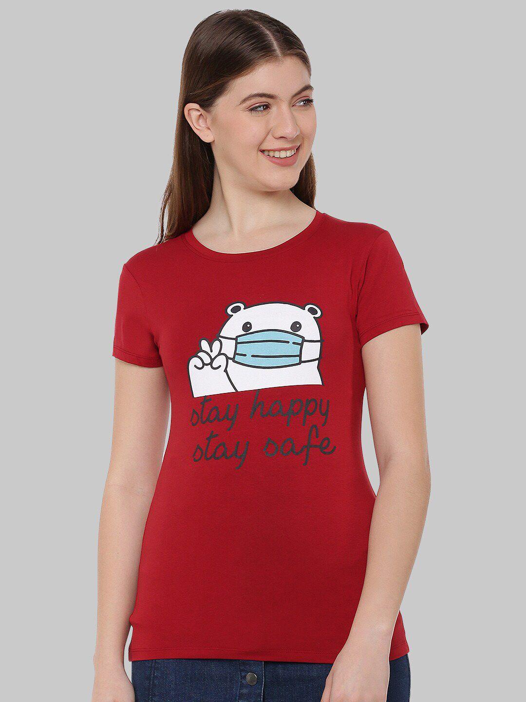 dollar missy women maroon printed anti odour slim fit t-shirt