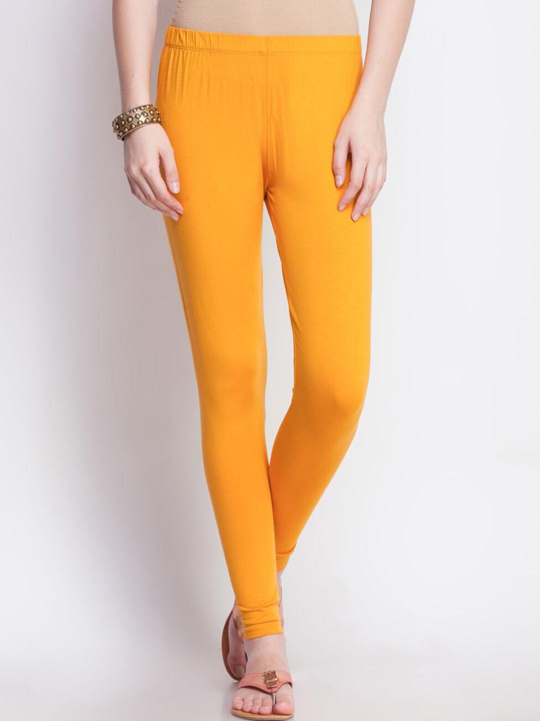 dollar missy women mustard yellow coloured slim-fit cotton ankle-length leggings
