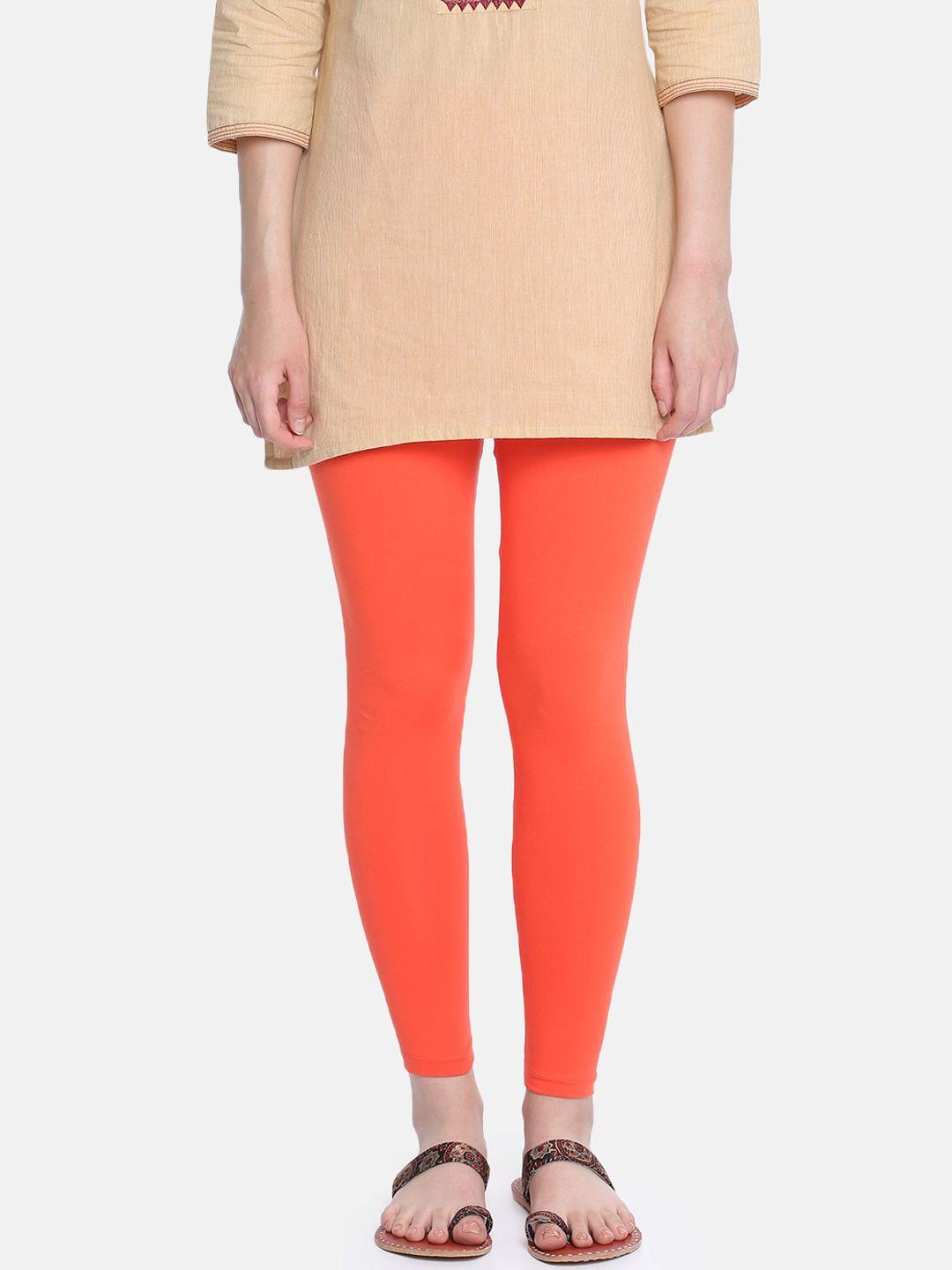 dollar missy women orange solid ankle-length leggings