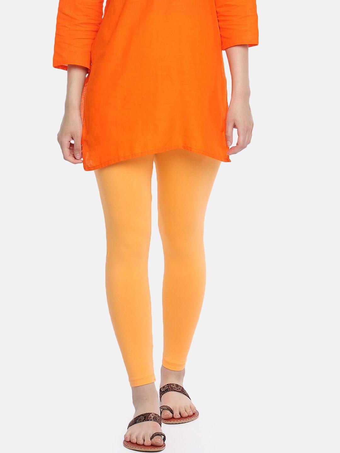 dollar missy women orange solid ankle-length leggings