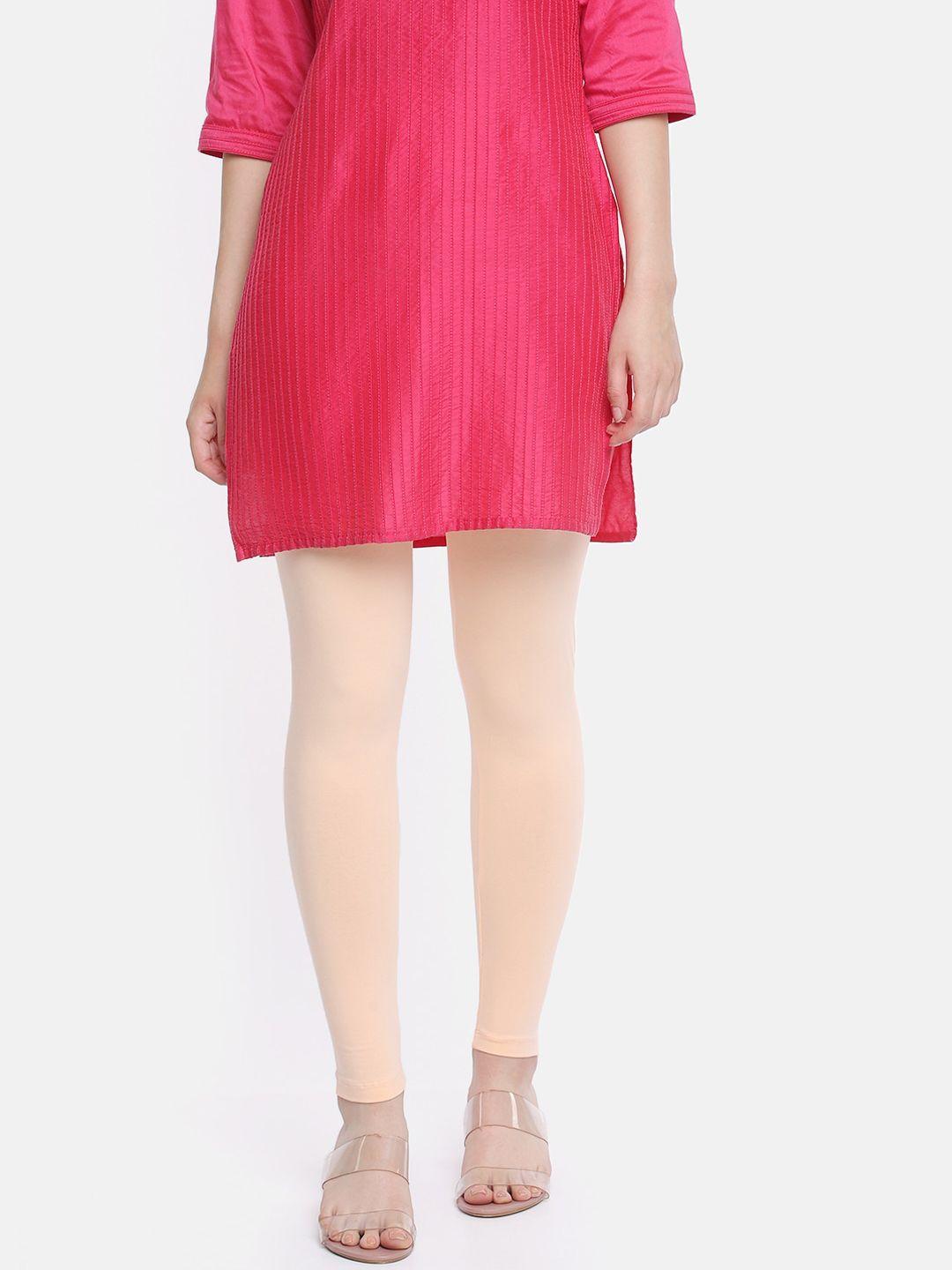 dollar missy women peach-coloured solid ankle-length leggings