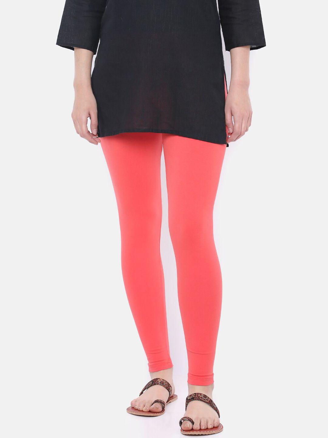 dollar missy women peach-coloured solid ankle-length leggings