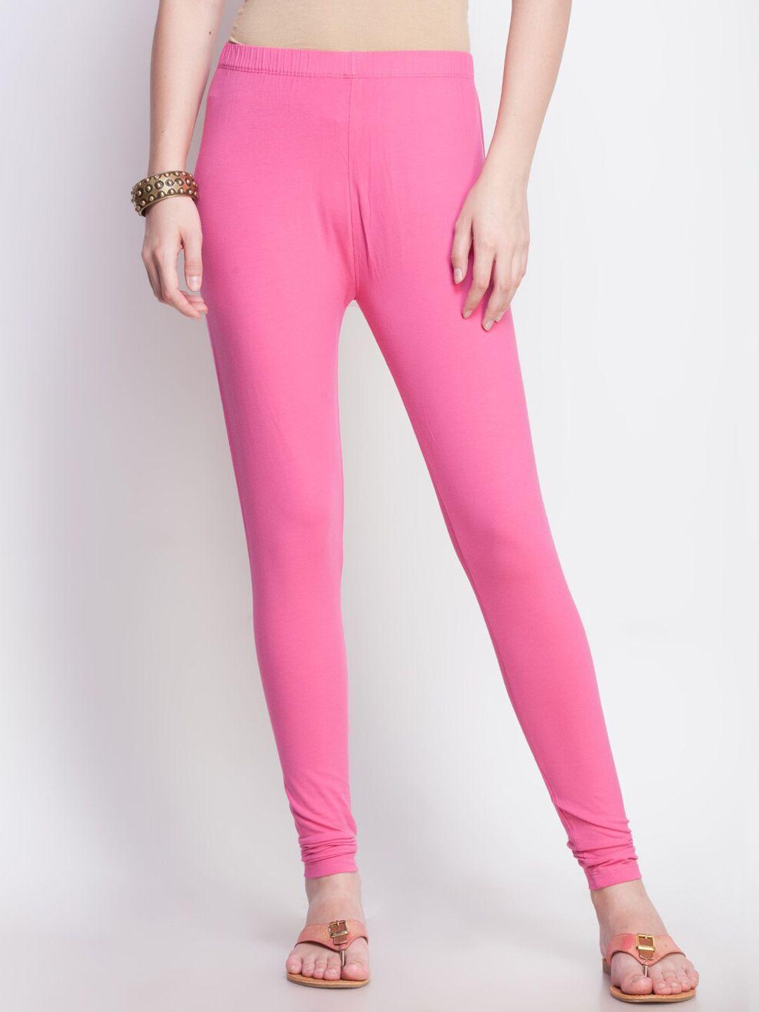 dollar missy women pink solid cotton slim-fit ankle-length leggings