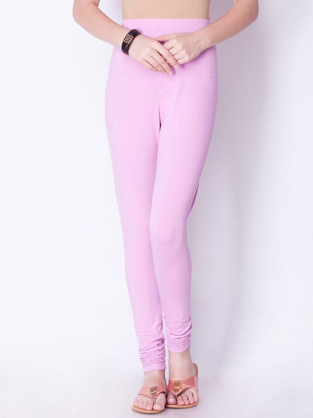 dollar missy women pink solid cotton slim-fit churidar leggings