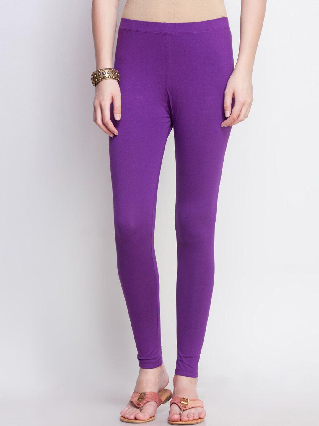 dollar missy women purple solid slim-fit cotton ankle-length leggings