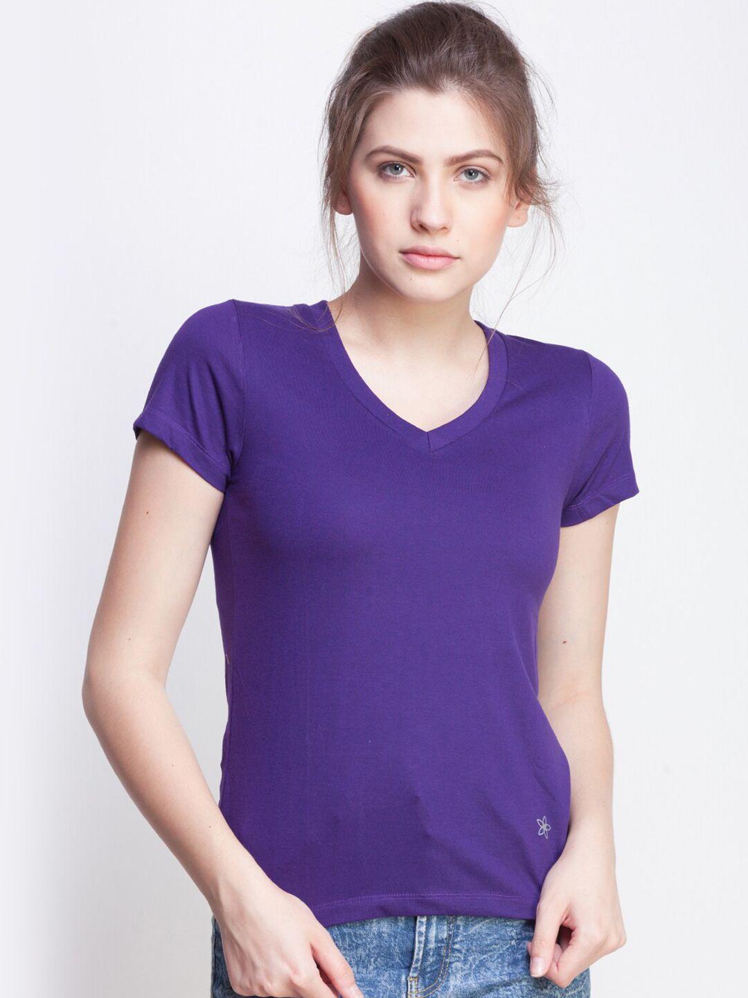 dollar missy women purple v-neck slim fit cotton t-shirt