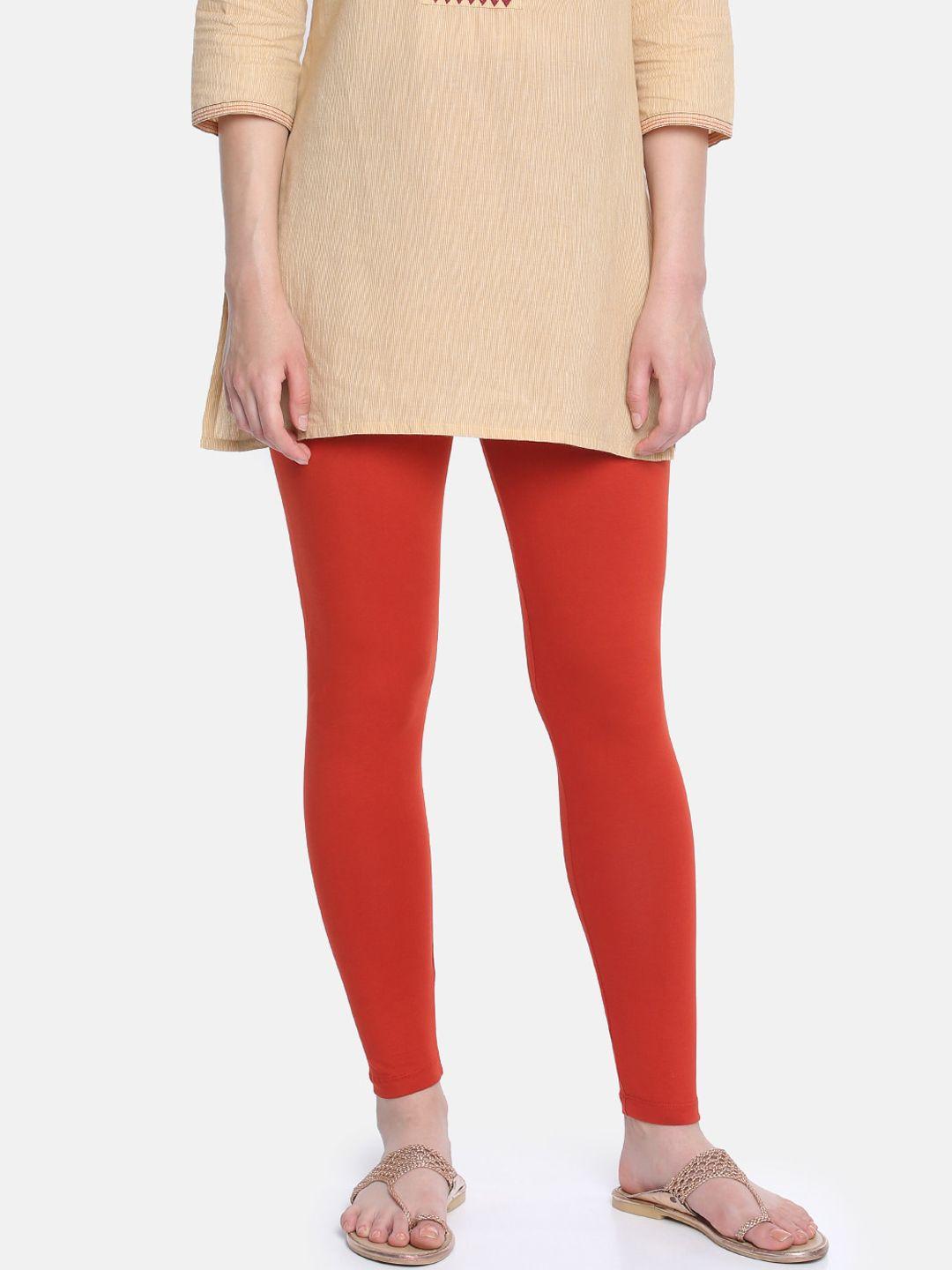 dollar missy women red solid ankle-length leggings