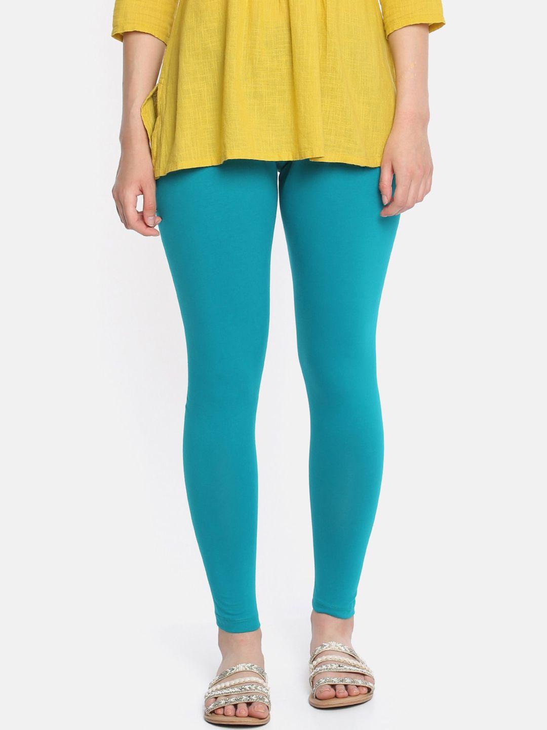 dollar missy women turquoise-blue solid ankle-length leggings