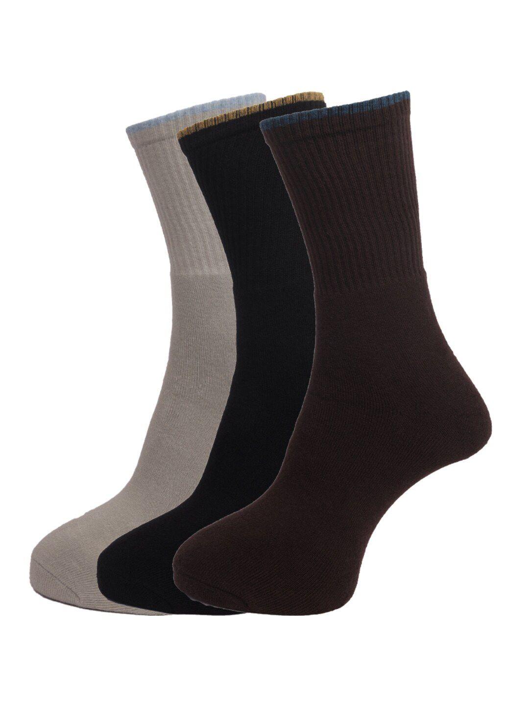 dollar socks men pack of 3 brown & black solid cotton above ankle length socks