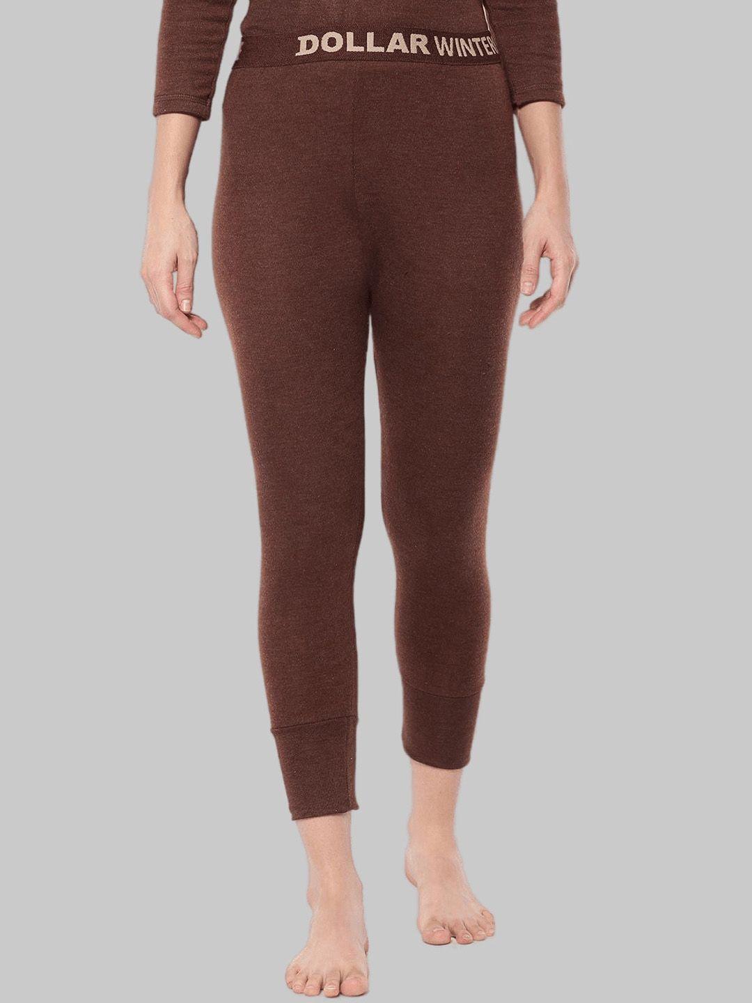 dollar-women-brown-solid-cotton-thermal-bottoms