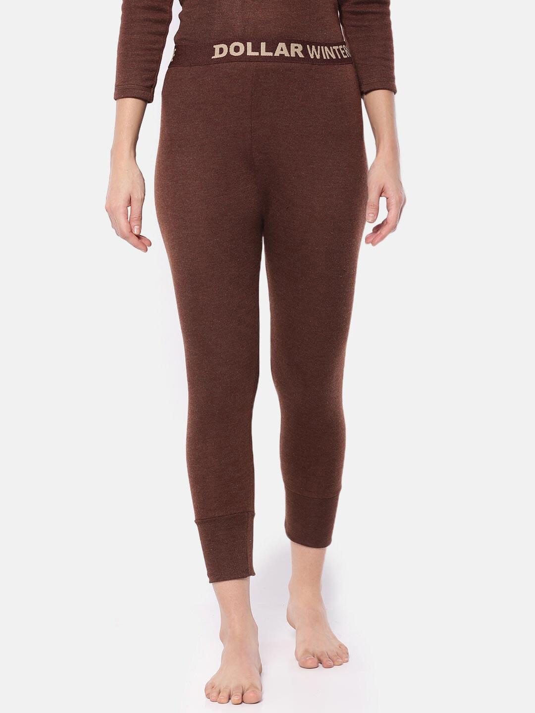 dollar-women-brown-solid-slim-fit-winter-care-zero-shrinkage-thermal-bottoms