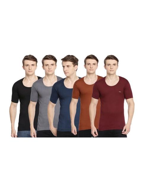 dollar bigboss assorted color cotton regular fit vests (pack of 5)