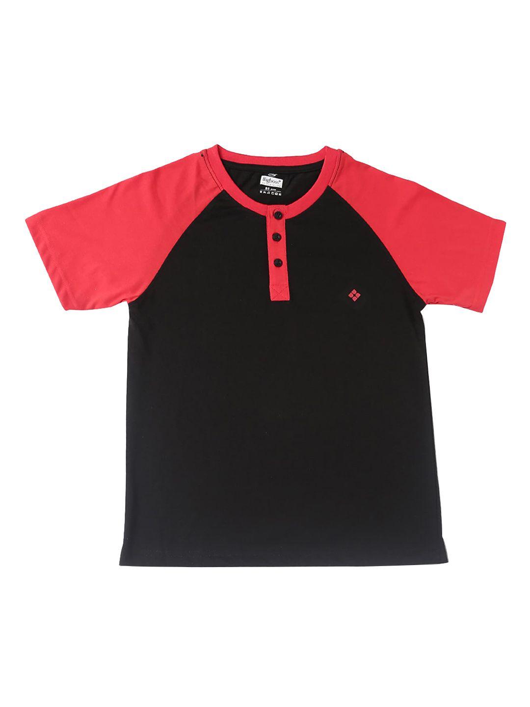 dollar boys black & red solid henley neck t-shirt