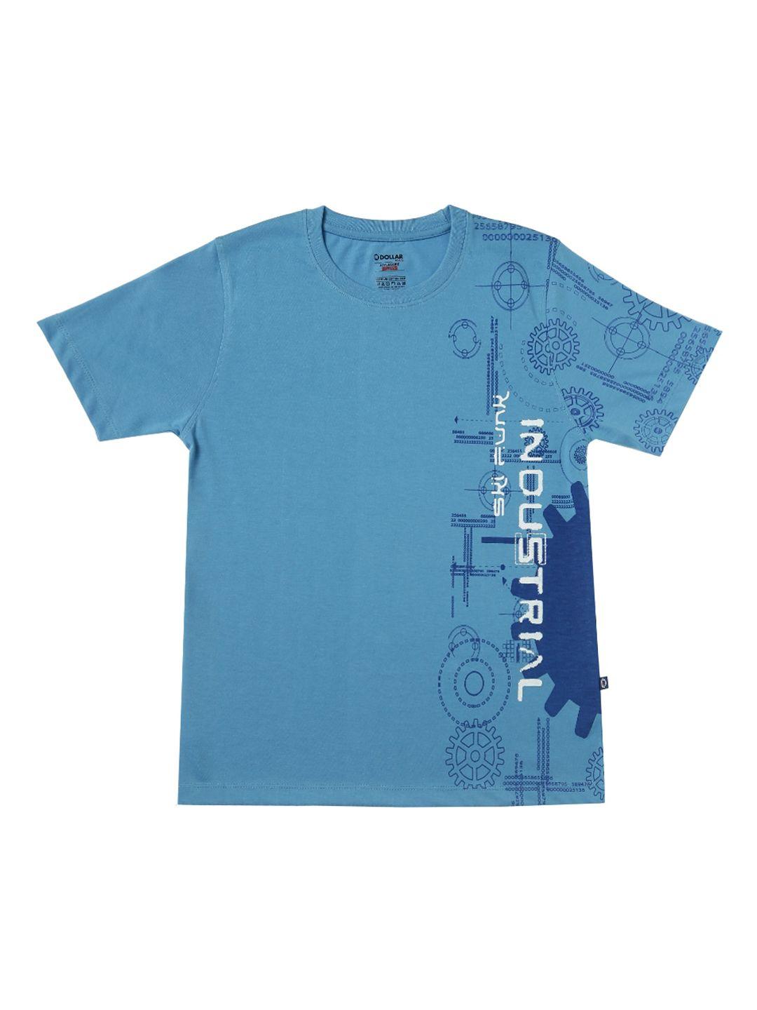 dollar boys blue printed round neck pure cotton t-shirt