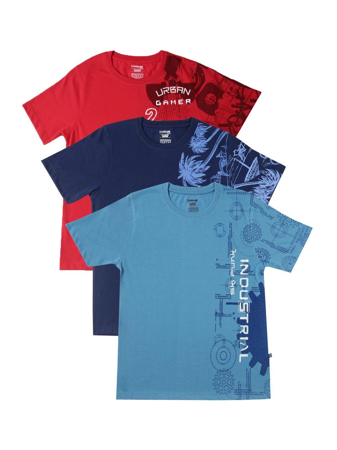 dollar boys blue printed round neck t-shirt set of 3