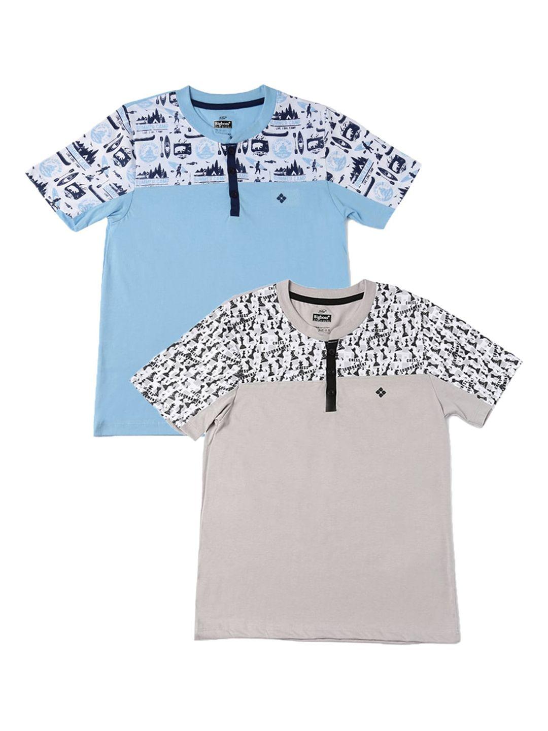 dollar boys pack of 2 printed henley neck pure cotton t-shirts