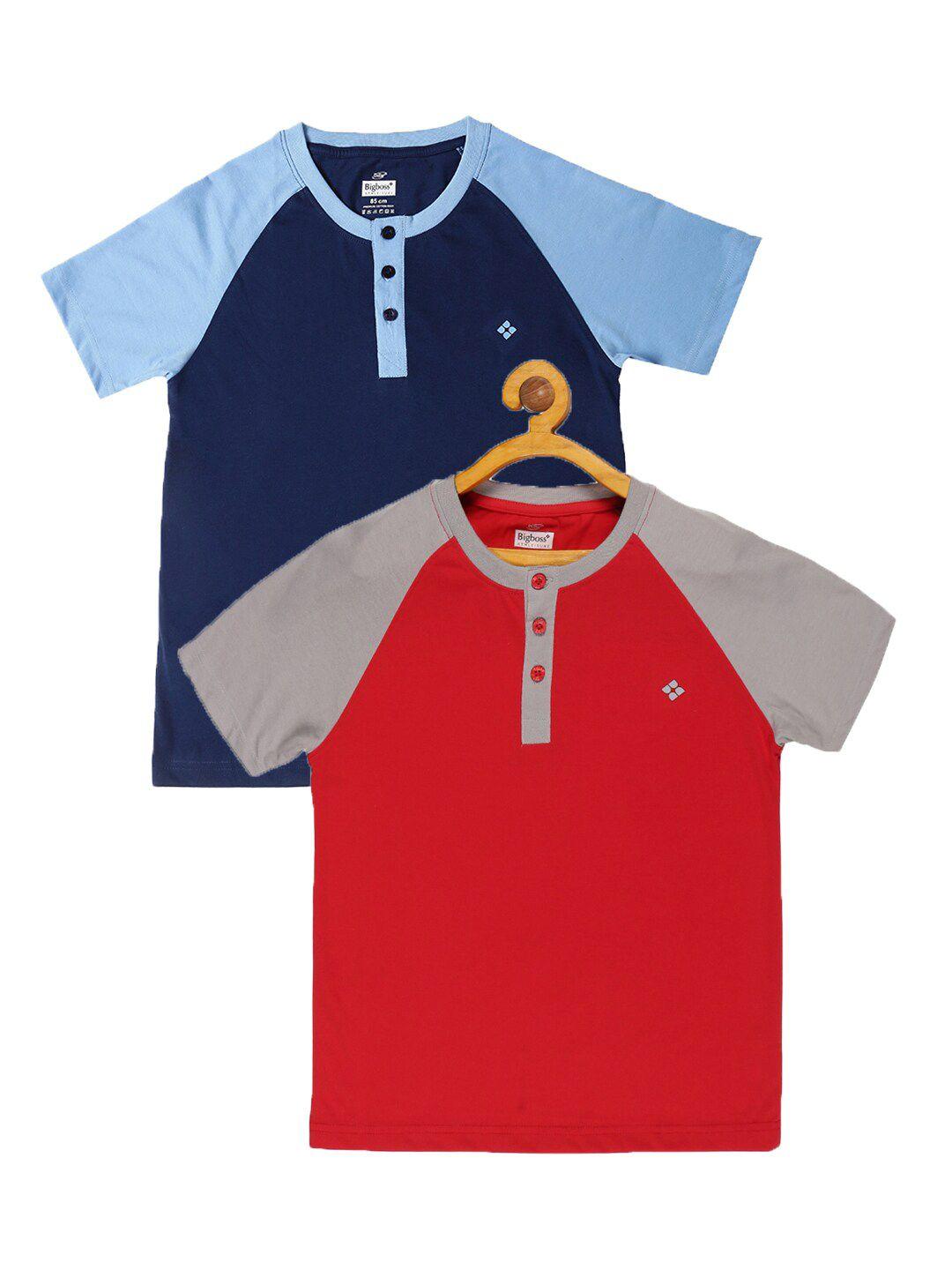 dollar boys red & blue pack of 2 colourblocked henley neck t-shirt