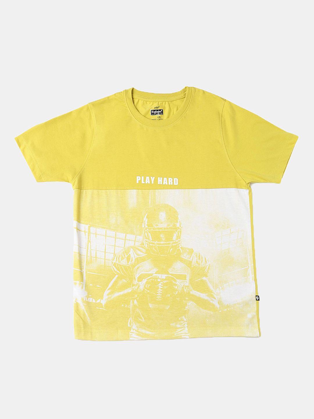 dollar boys yellow printed round neck cotton t-shirt