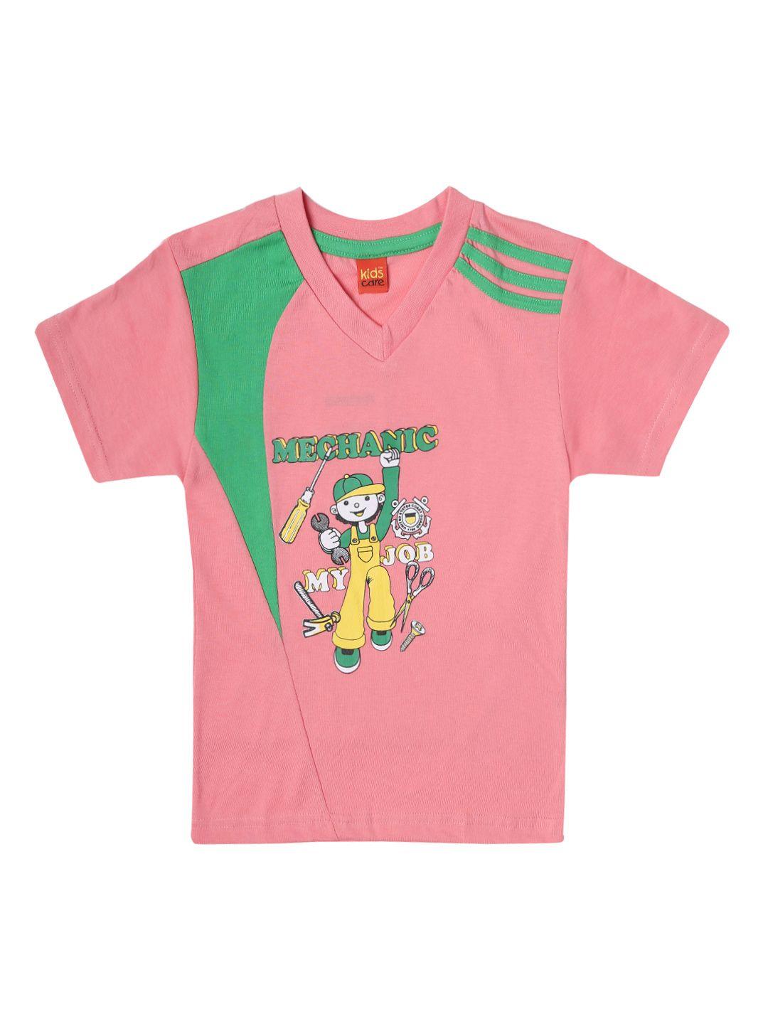 dollar champion kidswear boys pink & green printed v-neck t-shirt