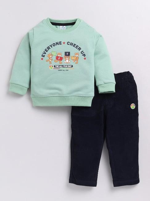dollar kids green & navy printed full sleeves t-shirt with jeans