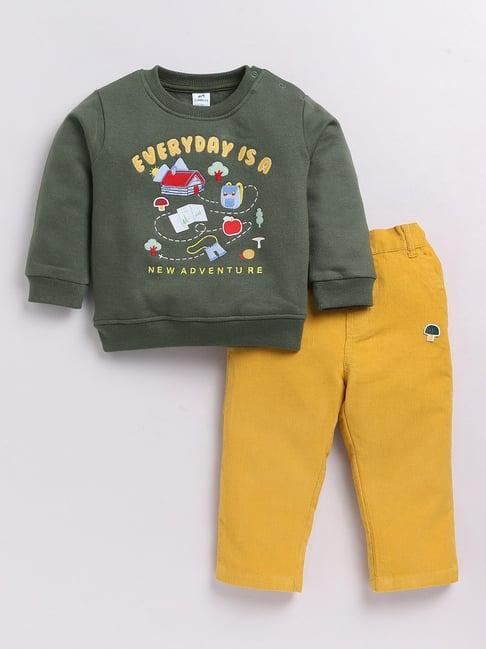 dollar kids green & yellow embroidered full sleeves t-shirt with jeans