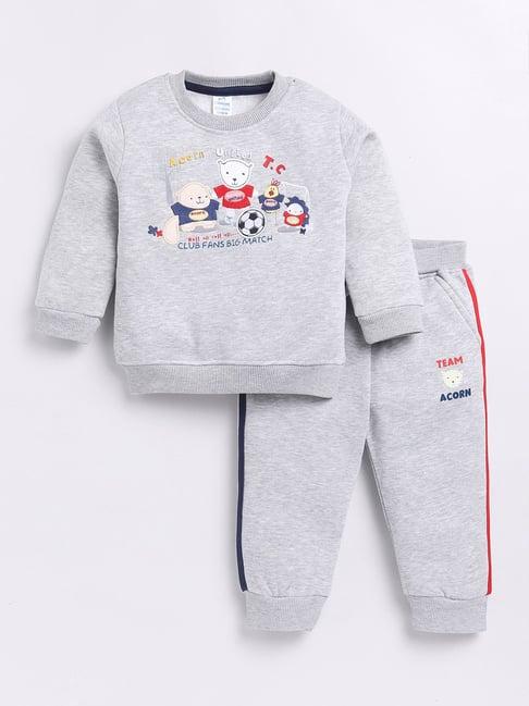 dollar kids grey melange embroidered full sleeves t-shirt with joggers