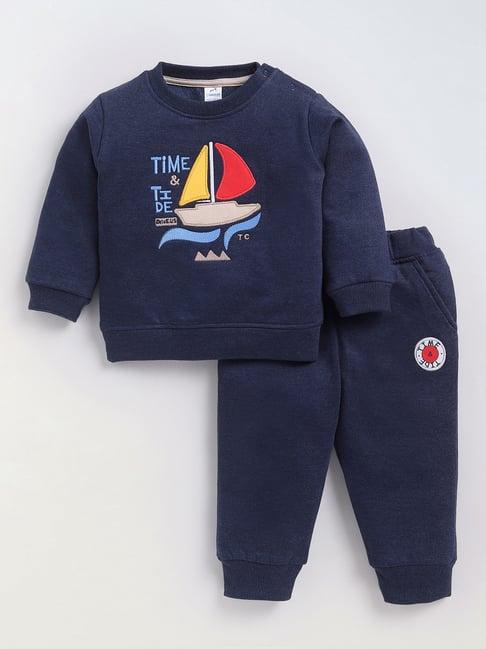dollar kids navy embroidered full sleeves t-shirt with joggers