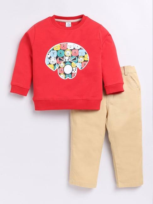 dollar kids red & beige printed full sleeves t-shirt with pants