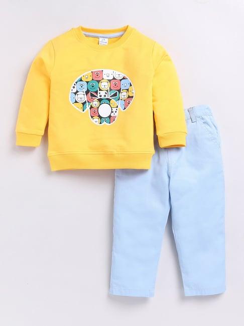 dollar kids yellow & blue printed full sleeves t-shirt with pants