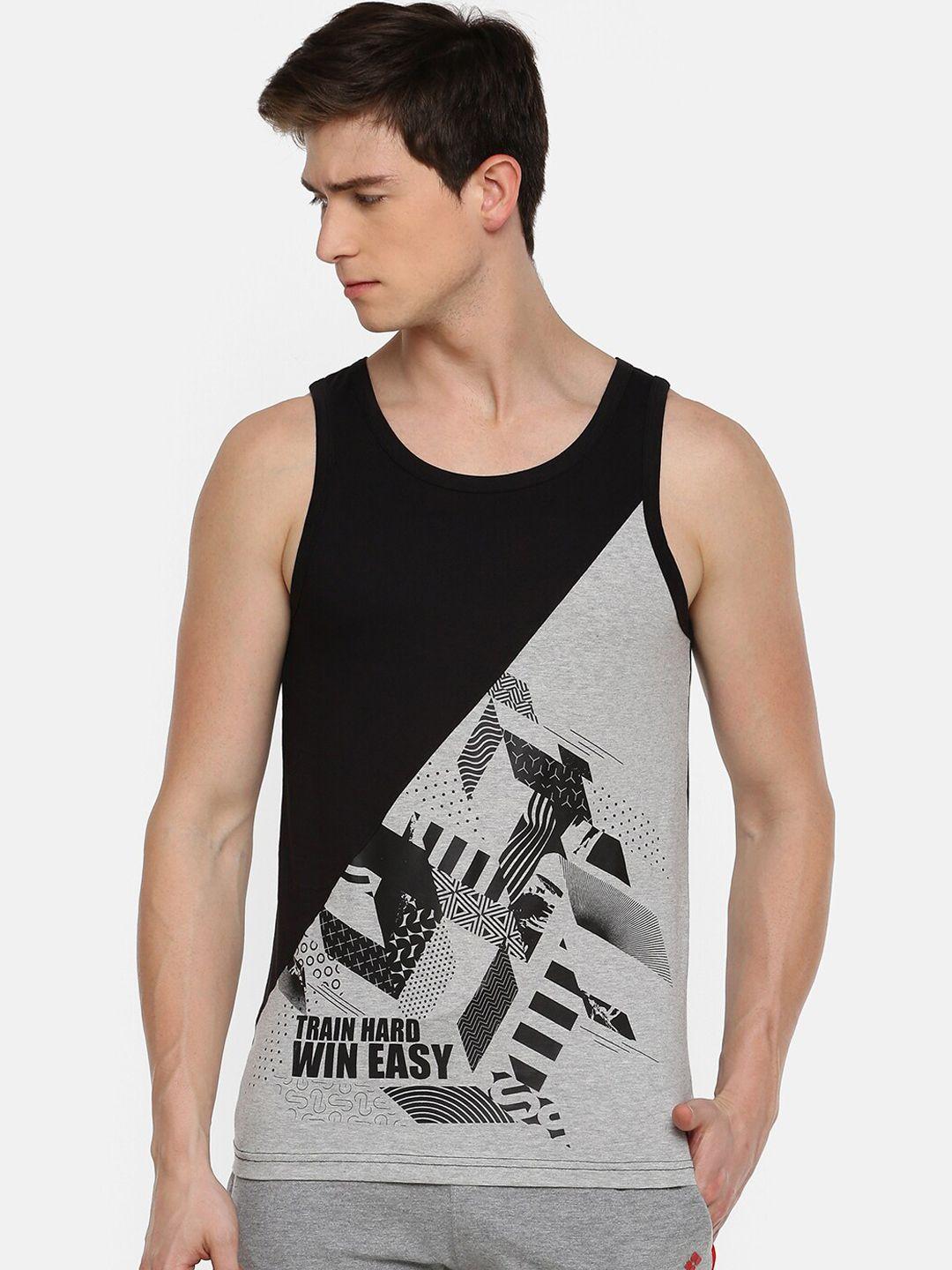 dollar men black & grey colourblocked innerwear vest amtt-102