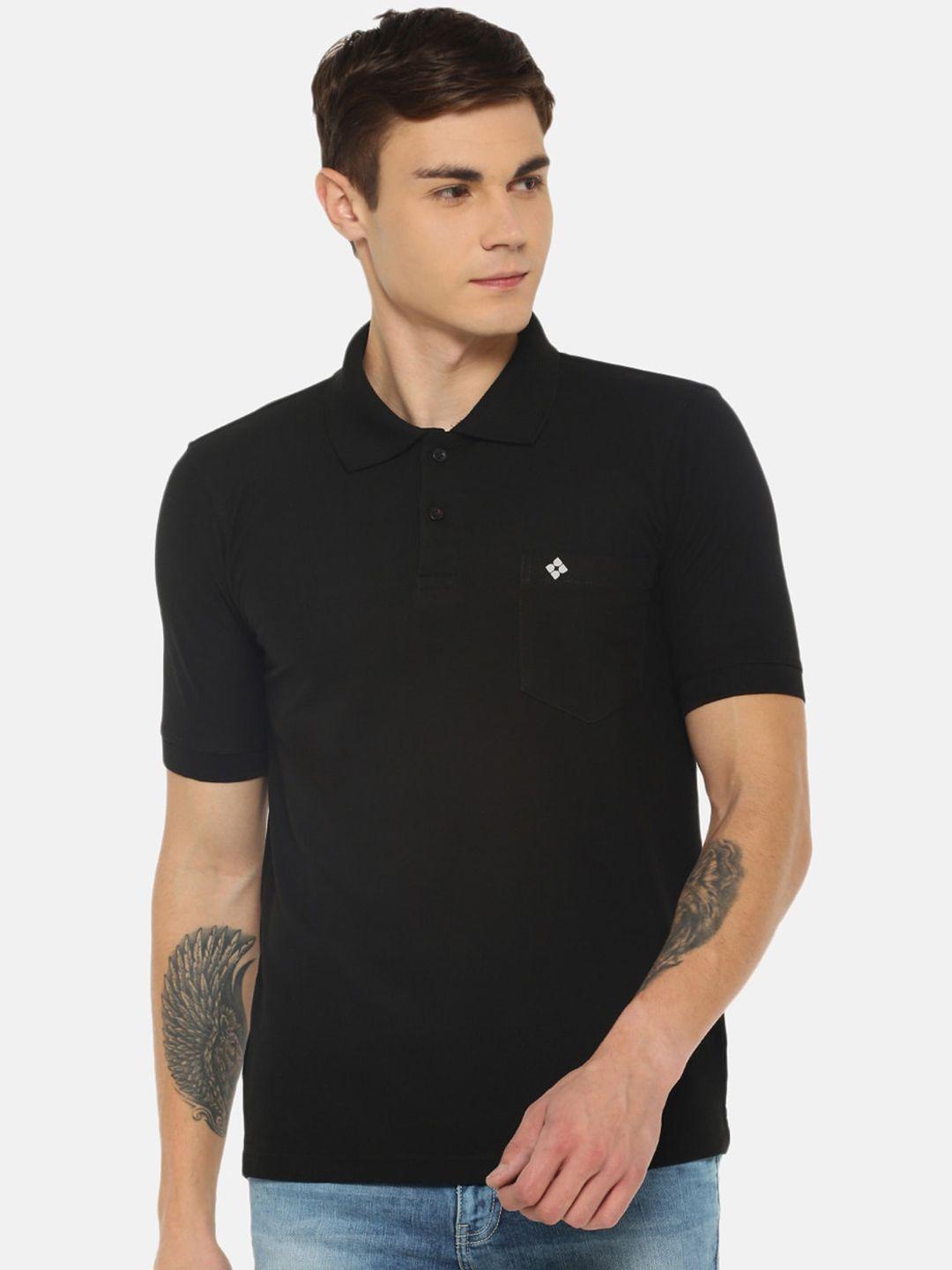 dollar men black solid polo collar t-shirt