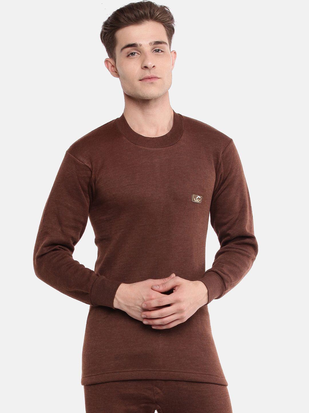 dollar men brown solid slim-fit thermal top