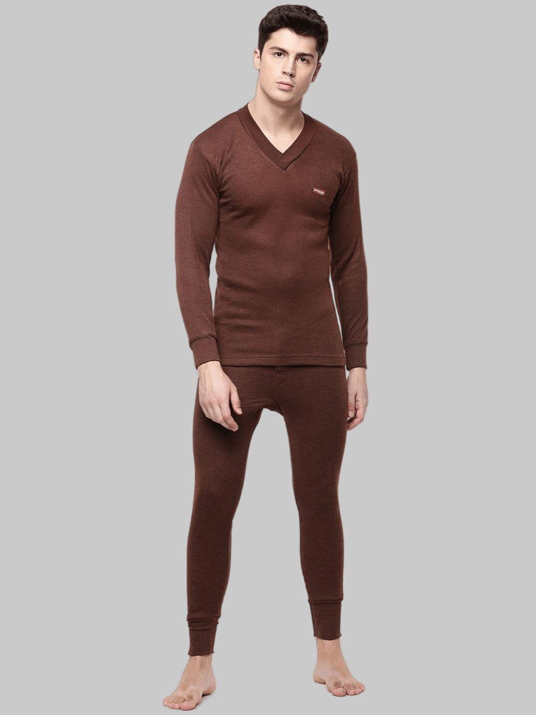 dollar men brown wintercare t-shirt & bottom thermal set