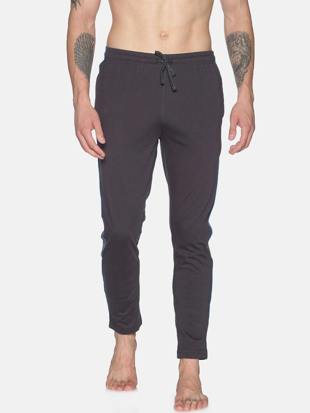 dollar men charcoal grey solid straight-fit pure cotton lounge pants